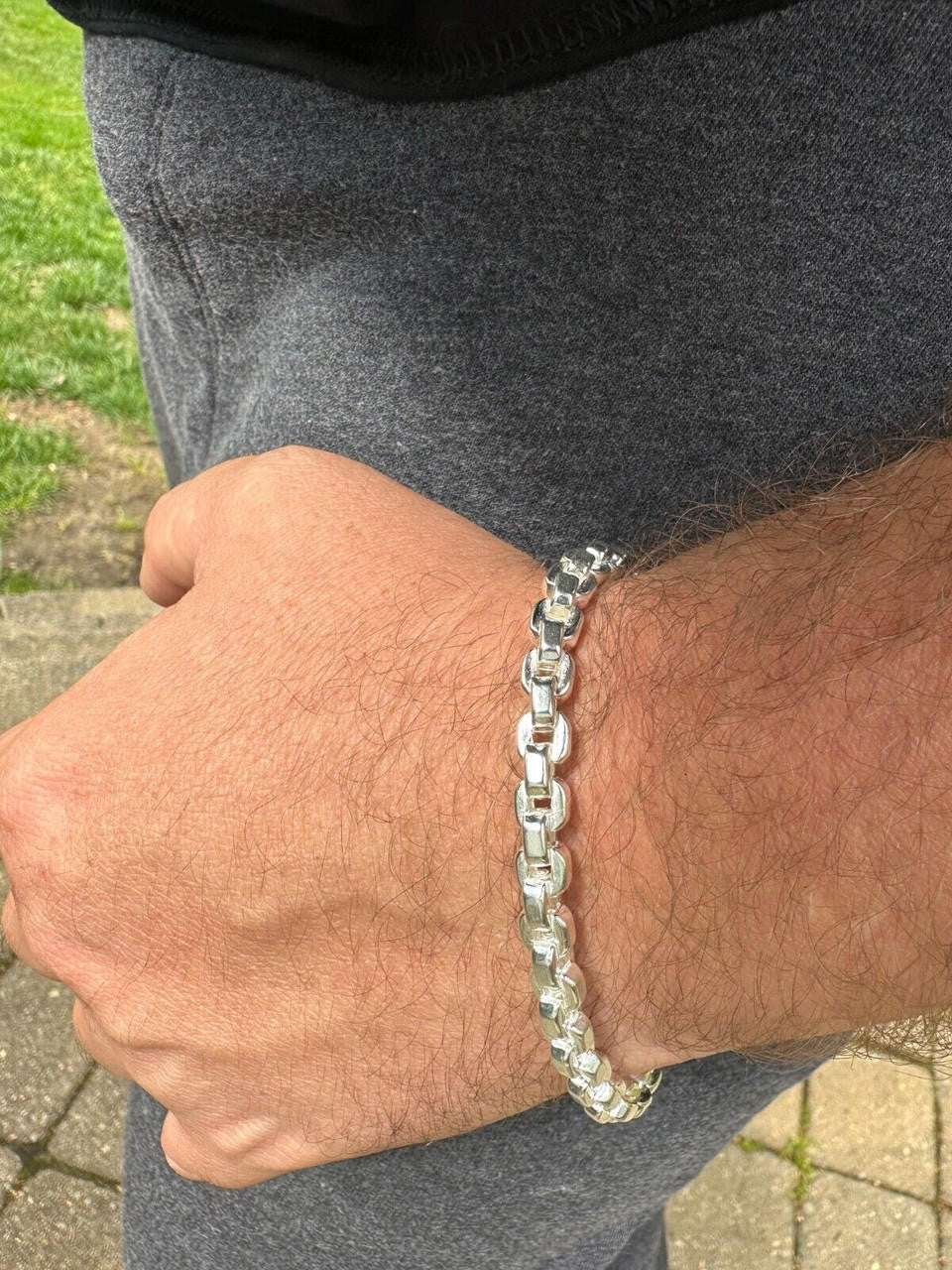 Real 925 Sterling Silver 6mm Men's Puff Rolo Hermes Link Chain Necklace Bracelet