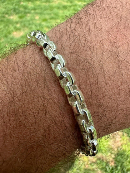 Real 925 Sterling Silver 6mm Men's Puff Rolo Hermes Link Chain Necklace Bracelet