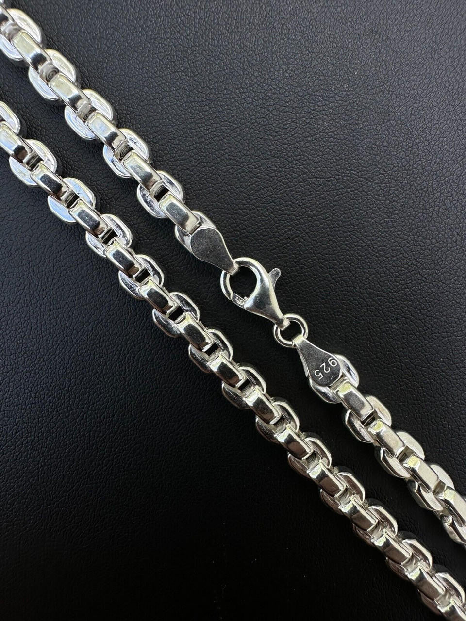 Real 925 Sterling Silver 6mm Men's Puff Rolo Hermes Link Chain Necklace Bracelet