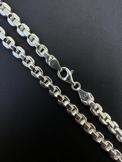 Real 925 Sterling Silver 6mm Men's Puff Rolo Hermes Link Chain Necklace Bracelet