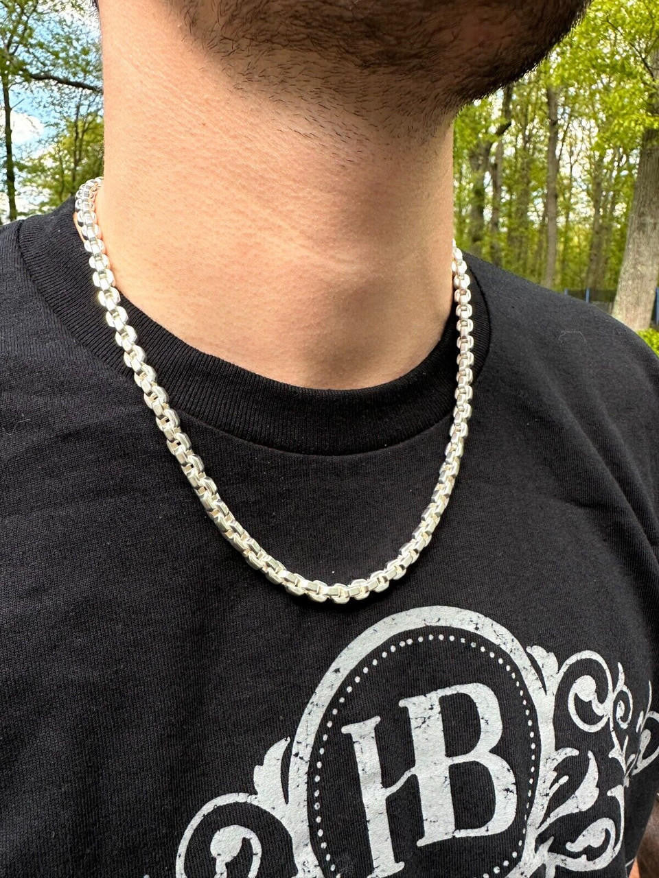 Real 925 Sterling Silver 6mm Men's Puff Rolo Hermes Link Chain Necklace Bracelet