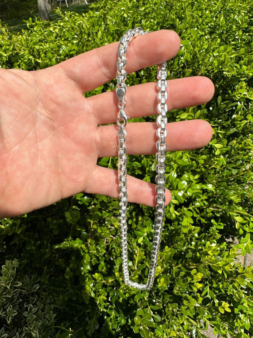 Real 925 Sterling Silver 6mm Men's Puff Rolo Hermes Link Chain Necklace Bracelet