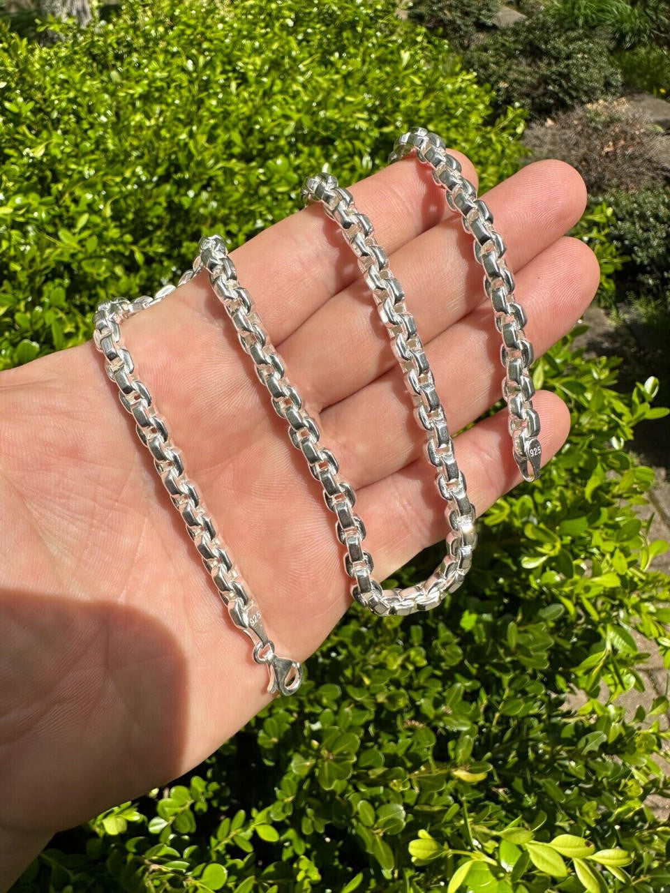 Real 925 Sterling Silver 6mm Men's Puff Rolo Hermes Link Chain Necklace Bracelet