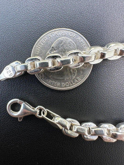 Real 925 Sterling Silver 6mm Men's Puff Rolo Hermes Link Chain Necklace Bracelet