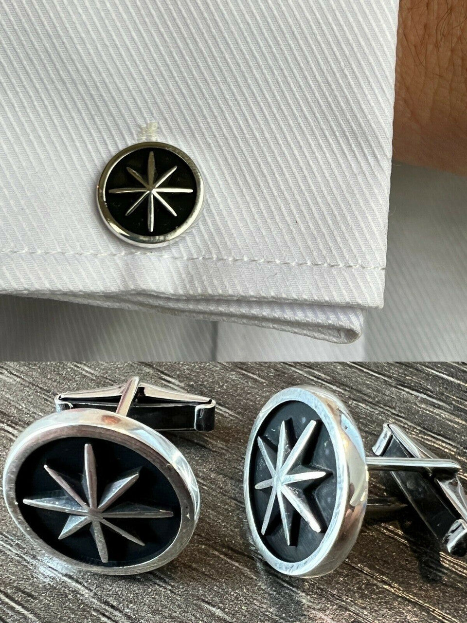 Real 925 Sterling Silver Black Navigation Star Cuff Links Cufflinks Tuxedo Shirt