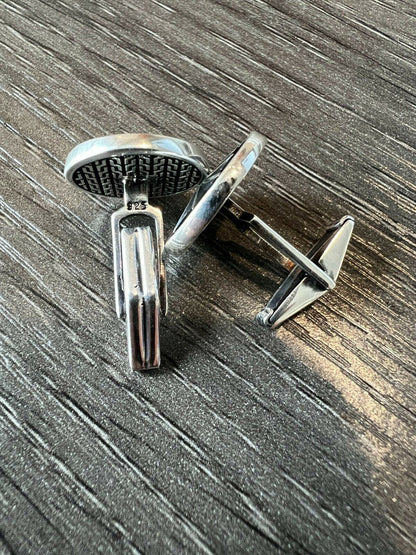 Real 925 Sterling Silver Black Navigation Star Cuff Links Cufflinks Tuxedo Shirt