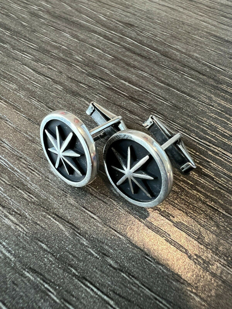 Real 925 Sterling Silver Black Navigation Star Cuff Links Cufflinks Tuxedo Shirt