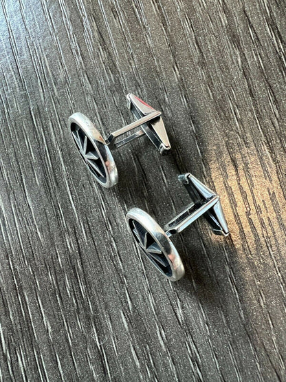 Real 925 Sterling Silver Black Navigation Star Cuff Links Cufflinks Tuxedo Shirt