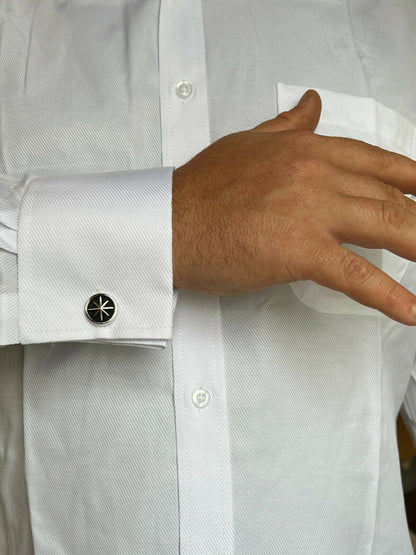 Real 925 Sterling Silver Black Navigation Star Cuff Links Cufflinks Tuxedo Shirt