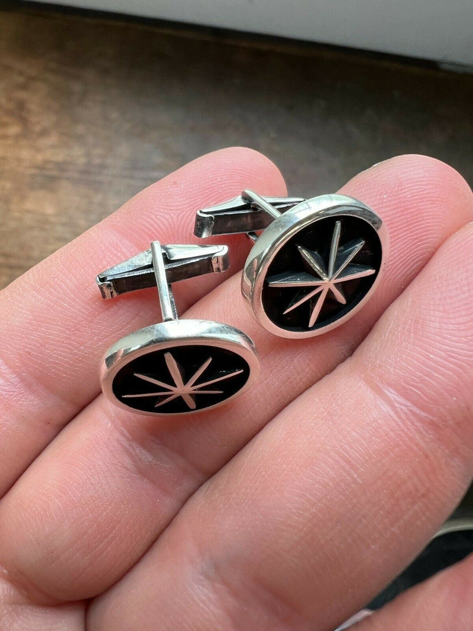 Real 925 Sterling Silver Black Navigation Star Cuff Links Cufflinks Tuxedo Shirt