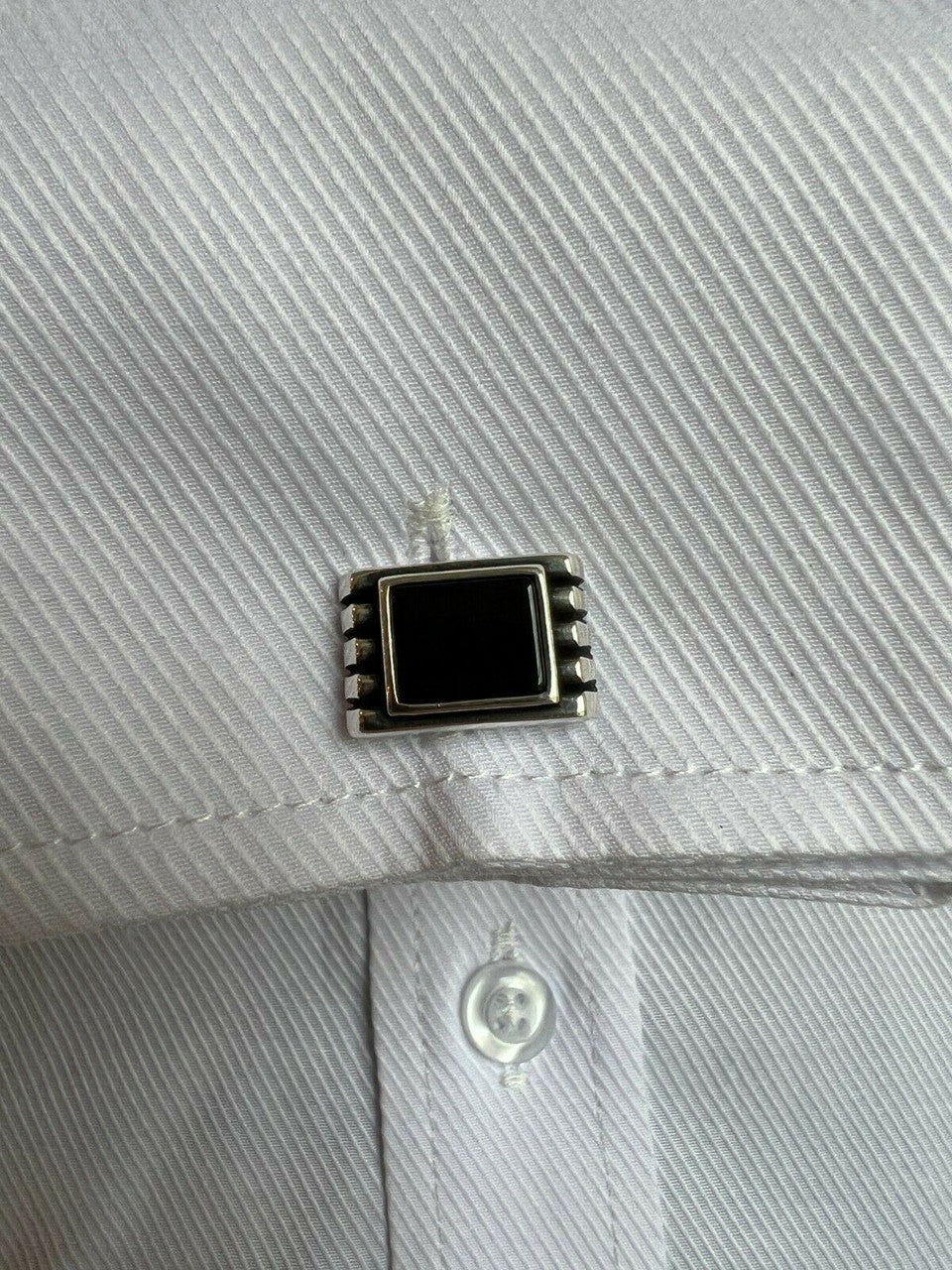 Real 925 Sterling Silver Black Onyx Rectangle Cuff Links Cufflinks Tuxedo Shirt