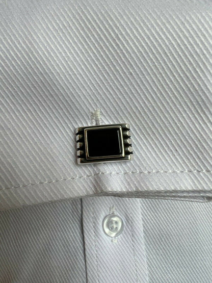 Real 925 Sterling Silver Black Onyx Rectangle Cuff Links Cufflinks Tuxedo Shirt