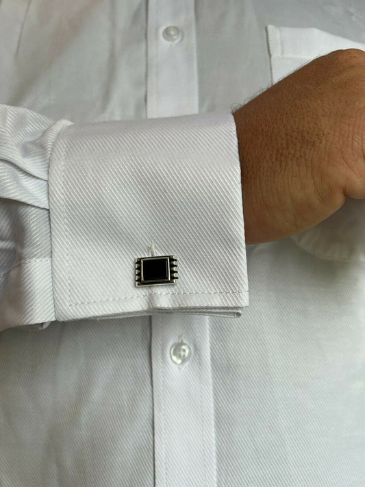 Real 925 Sterling Silver Black Onyx Rectangle Cuff Links Cufflinks Tuxedo Shirt