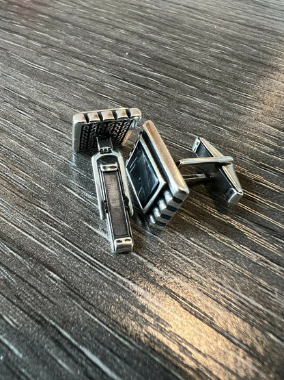 Real 925 Sterling Silver Black Onyx Rectangle Cuff Links Cufflinks Tuxedo Shirt
