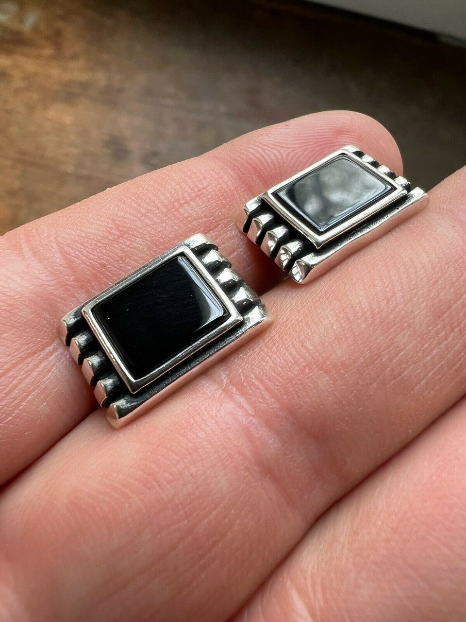 Real 925 Sterling Silver Black Onyx Rectangle Cuff Links Cufflinks Tuxedo Shirt