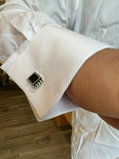 Real 925 Sterling Silver Black Onyx Rectangle Cuff Links Cufflinks Tuxedo Shirt