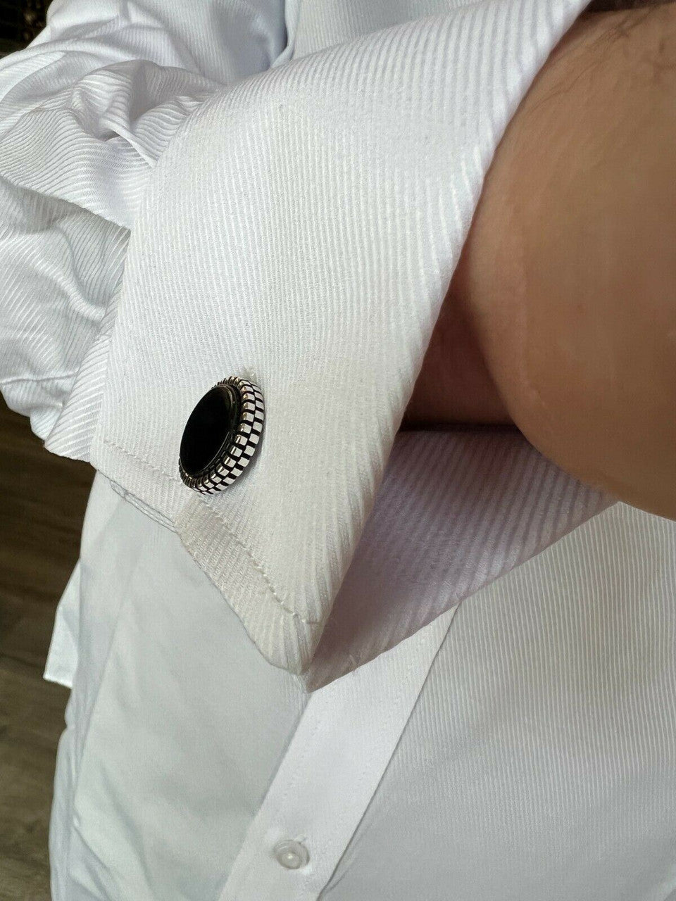 Real 925 Sterling Silver Black Onyx Stone Cuff Links Cufflinks Tuxedo Shirt