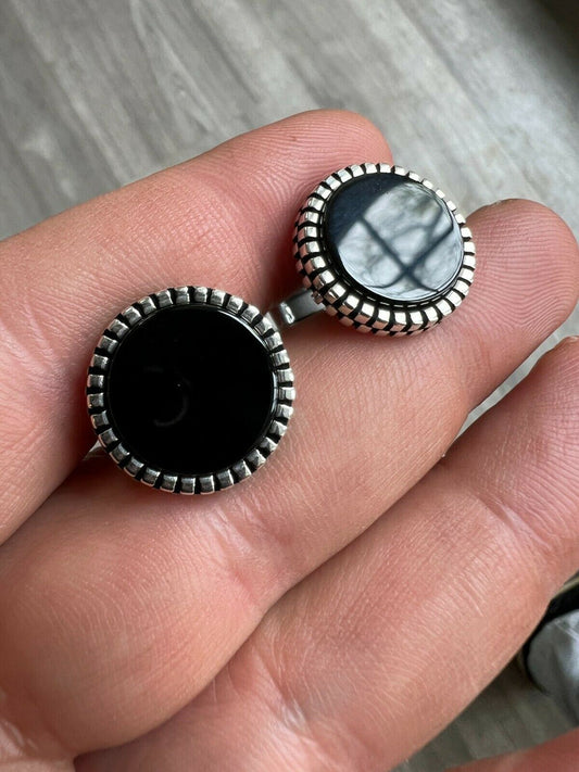 Real 925 Sterling Silver Black Onyx Stone Cuff Links Cufflinks Tuxedo Shirt