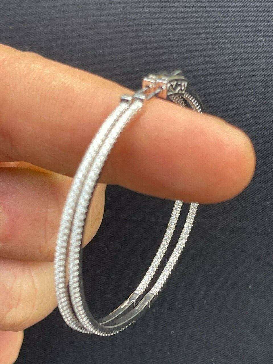 Real 925 Sterling Silver Endless Hoop Earrings Inside Out Diamond Huggie 18-50mm