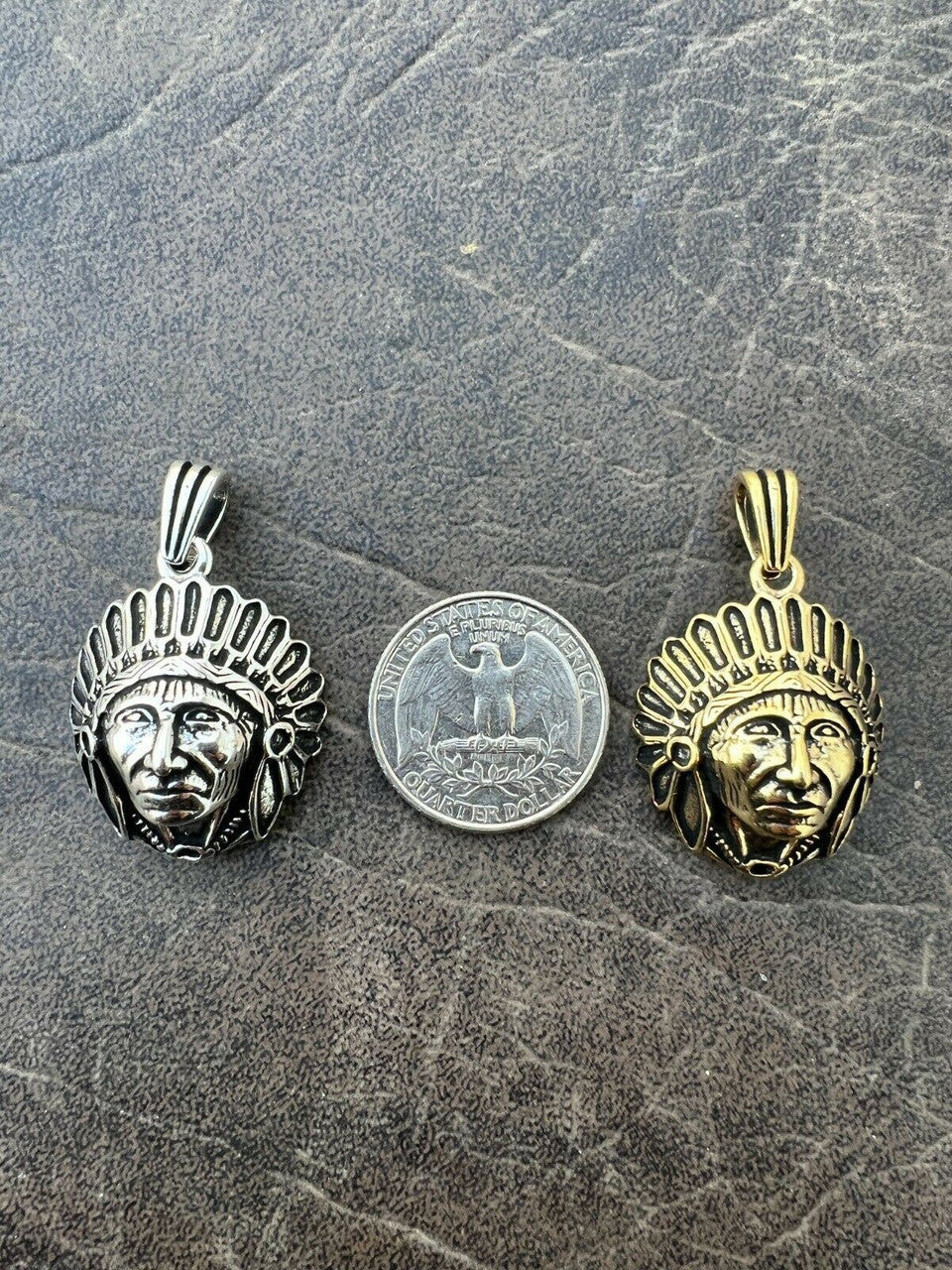 Real 925 Sterling Silver / Gold Indian Head Chief Headdress Pendant Necklace