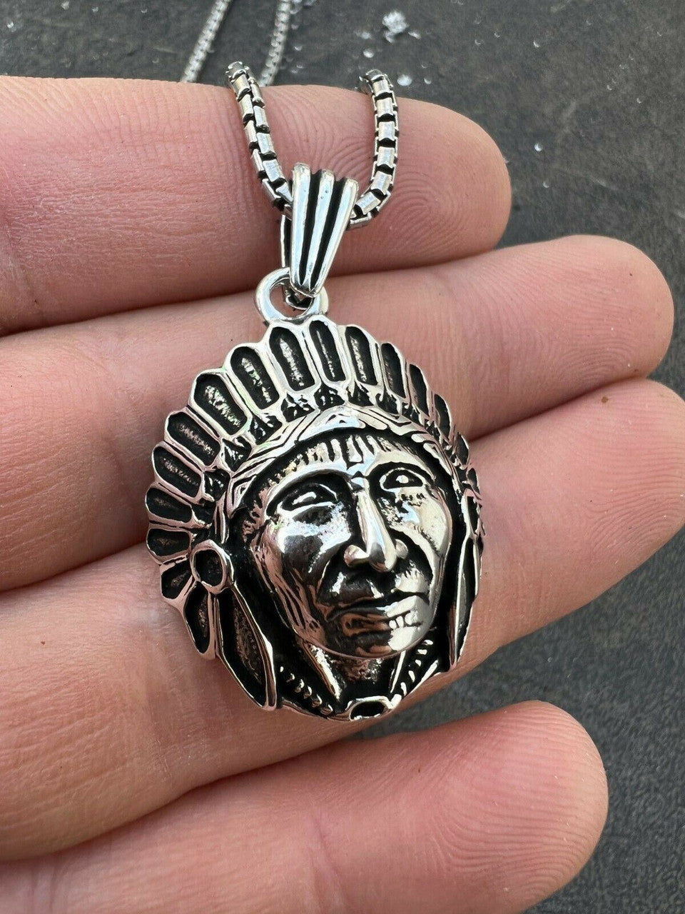 Real 925 Sterling Silver / Gold Indian Head Chief Headdress Pendant Necklace