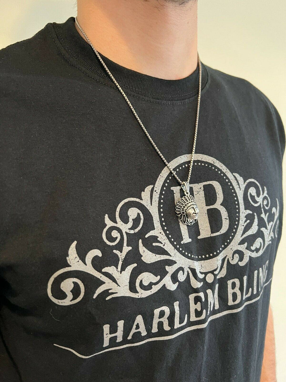 Real 925 Sterling Silver / Gold Indian Head Chief Headdress Pendant Necklace