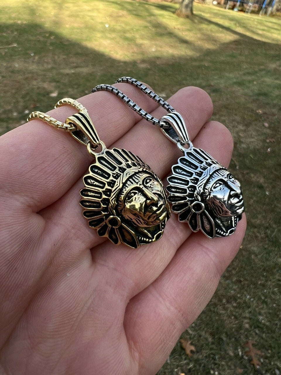 Real 925 Sterling Silver / Gold Indian Head Chief Headdress