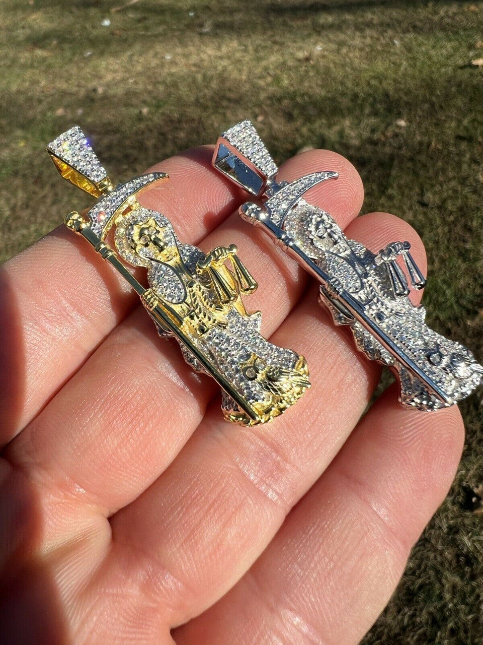 Real 925 Sterling Silver / Gold Santa Muerte Grim Reaper Death Pendant Necklace