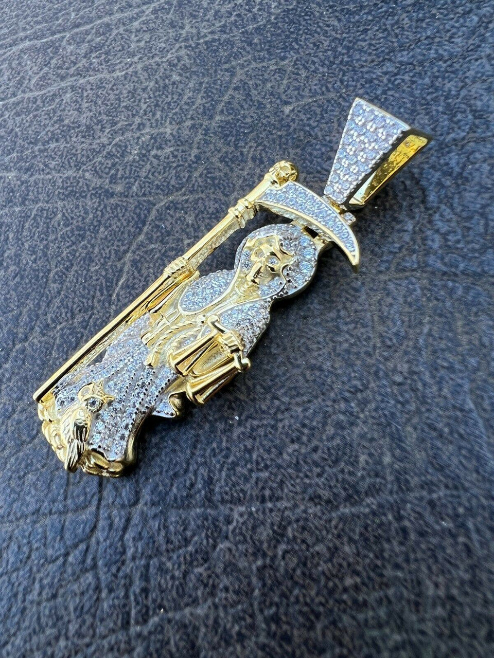 Real 925 Sterling Silver / Gold Santa Muerte Grim Reaper Death Pendant Necklace