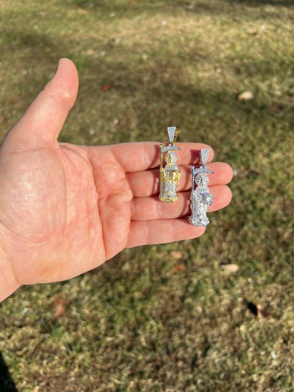 Real 925 Sterling Silver / Gold Santa Muerte Grim Reaper Death Pendant Necklace