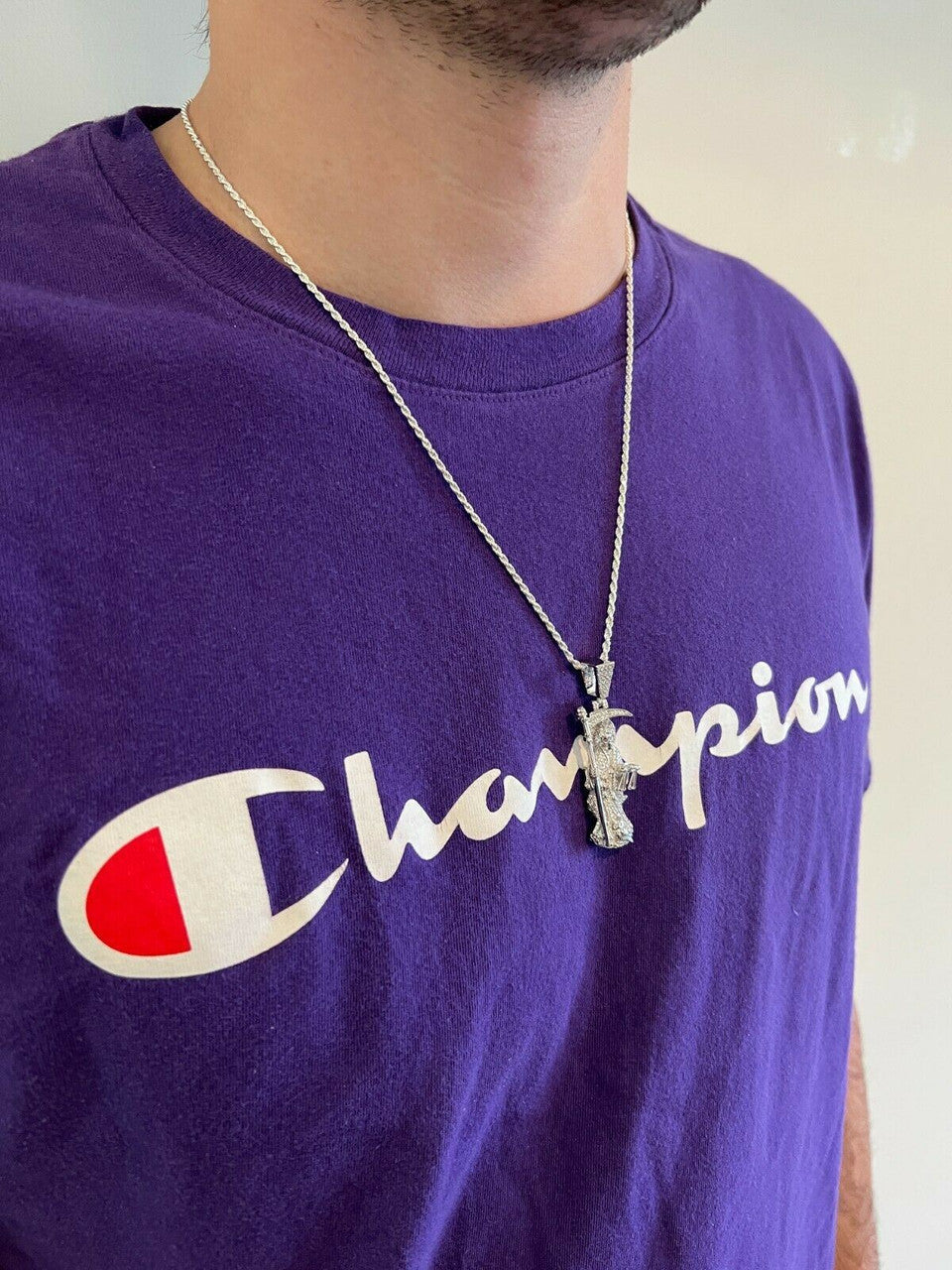 Real 925 Sterling Silver / Gold Santa Muerte Grim Reaper Death Pendant Necklace