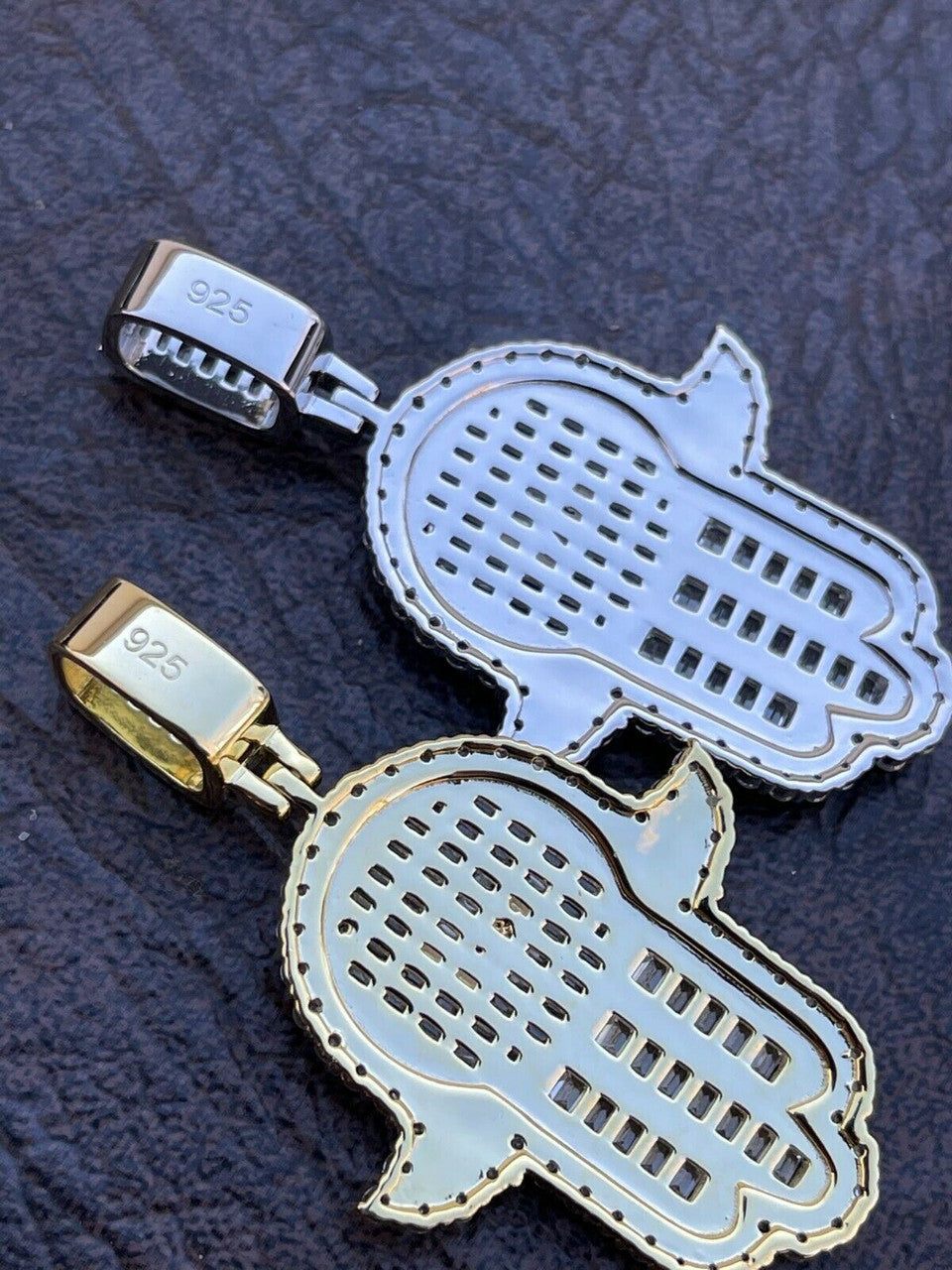 Real 925 Sterling Silver Hip Hop Iced Hand Of Fatima W Islamic Allah Sign Gold