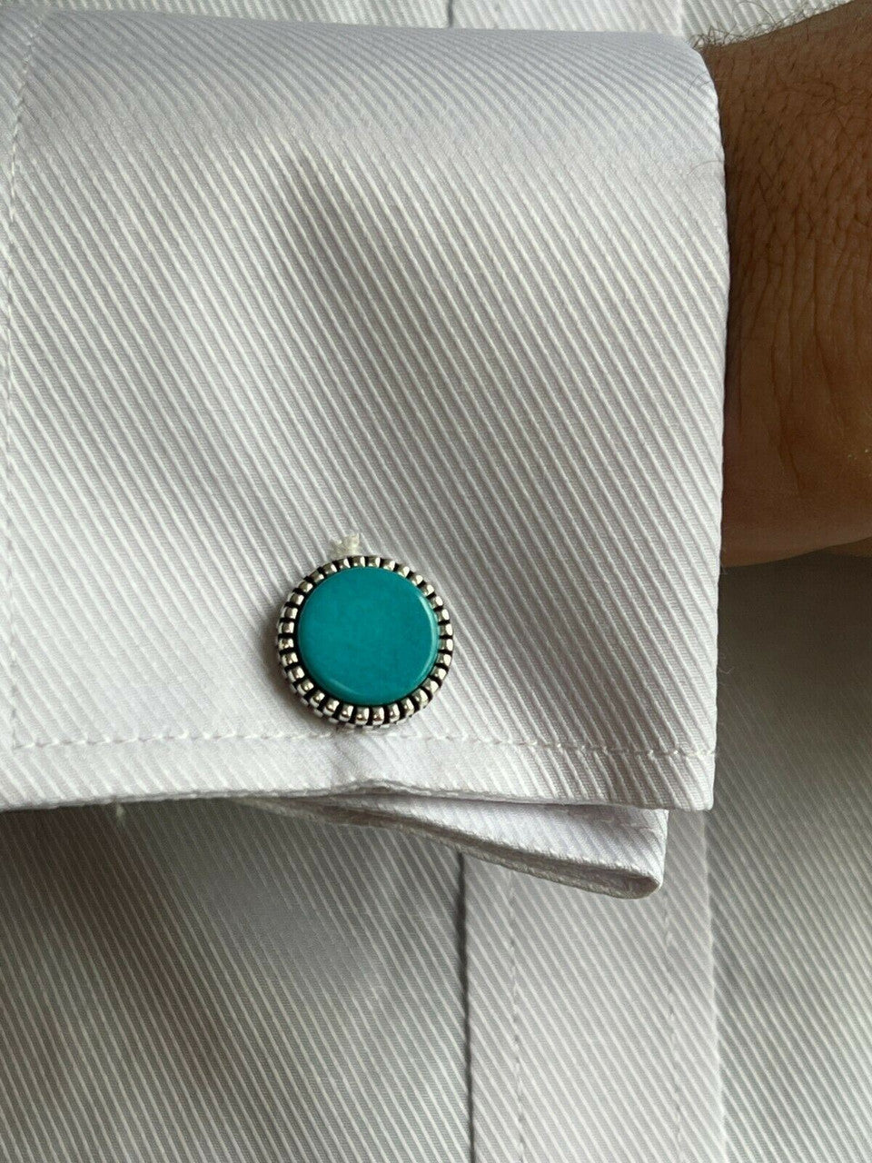 Real 925 Sterling Silver Mens Blue Turquoise Cuff Links Cufflinks Tuxedo Shirt