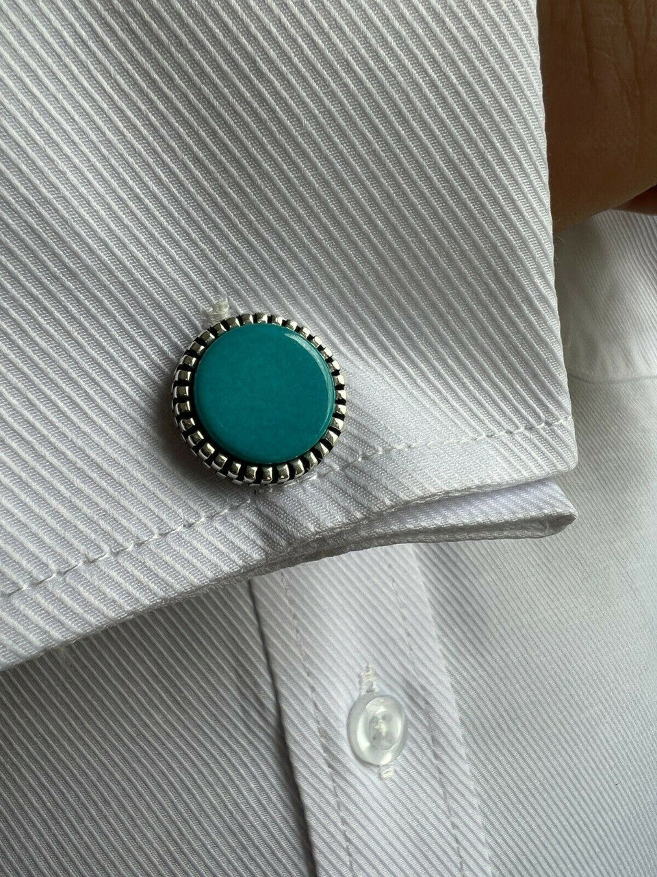 Real 925 Sterling Silver Mens Blue Turquoise Cuff Links Cufflinks Tuxedo Shirt