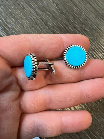 Real 925 Sterling Silver Mens Blue Turquoise Cuff Links Cufflinks Tuxedo Shirt