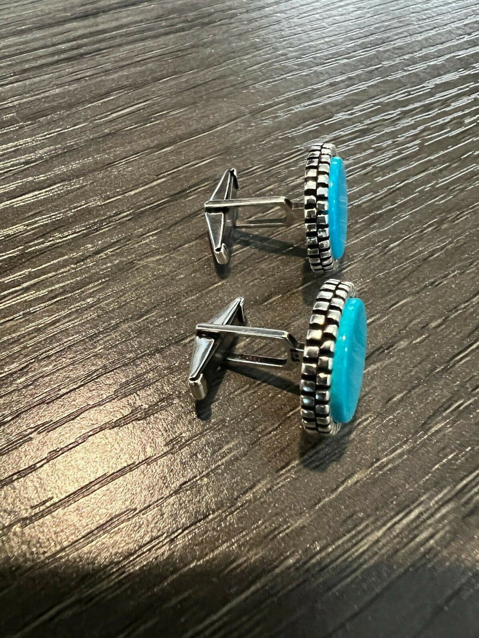 Real 925 Sterling Silver Mens Blue Turquoise Cuff Links Cufflinks Tuxedo Shirt