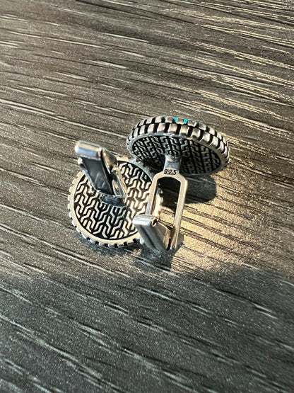 Real 925 Sterling Silver Mens Blue Turquoise Cuff Links Cufflinks Tuxedo Shirt