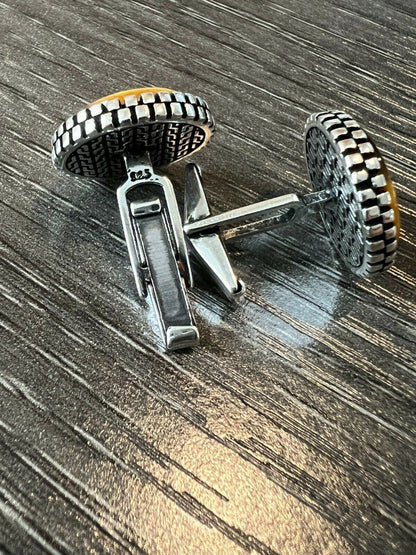 Real 925 Sterling Silver Tigers Eye Stone Cuff Links Cufflinks Tuxedo Shirt