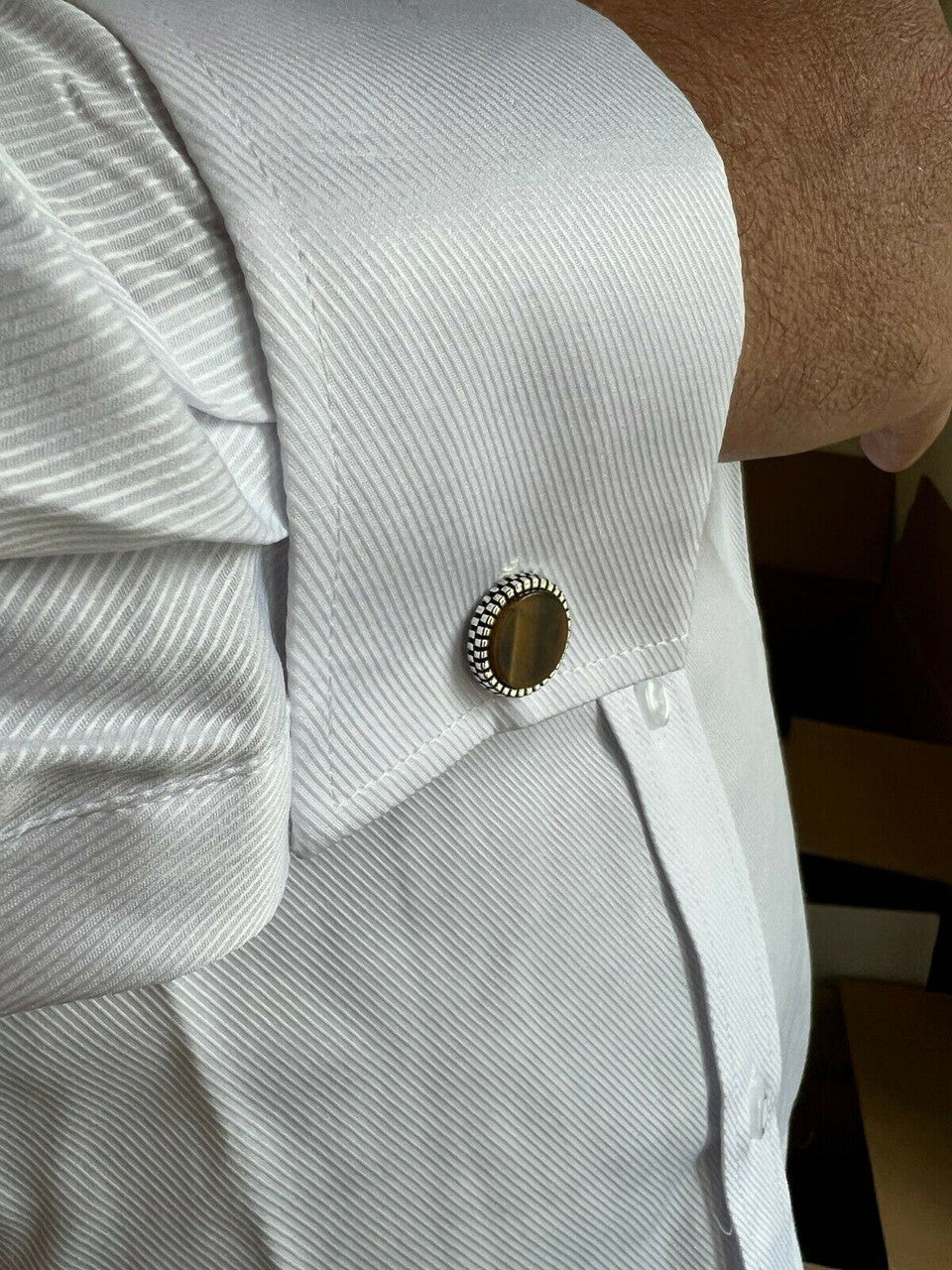 Real 925 Sterling Silver Tigers Eye Stone Cuff Links Cufflinks Tuxedo Shirt