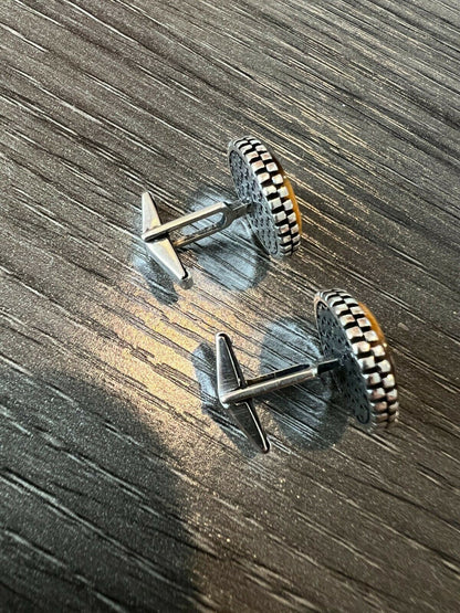 Real 925 Sterling Silver Tigers Eye Stone Cuff Links Cufflinks Tuxedo Shirt