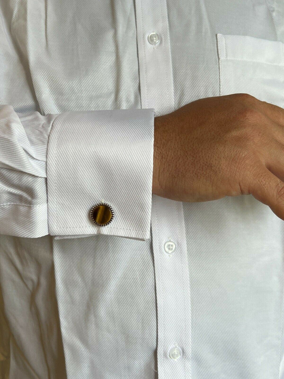 Real 925 Sterling Silver Tigers Eye Stone Cuff Links Cufflinks Tuxedo Shirt