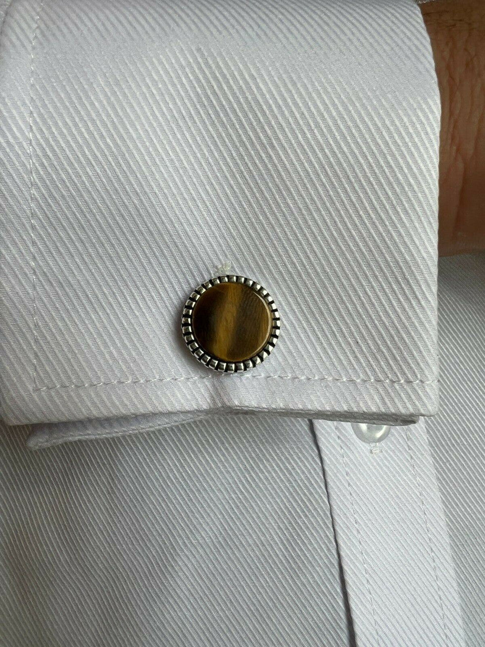 Real 925 Sterling Silver Tigers Eye Stone Cuff Links Cufflinks Tuxedo Shirt