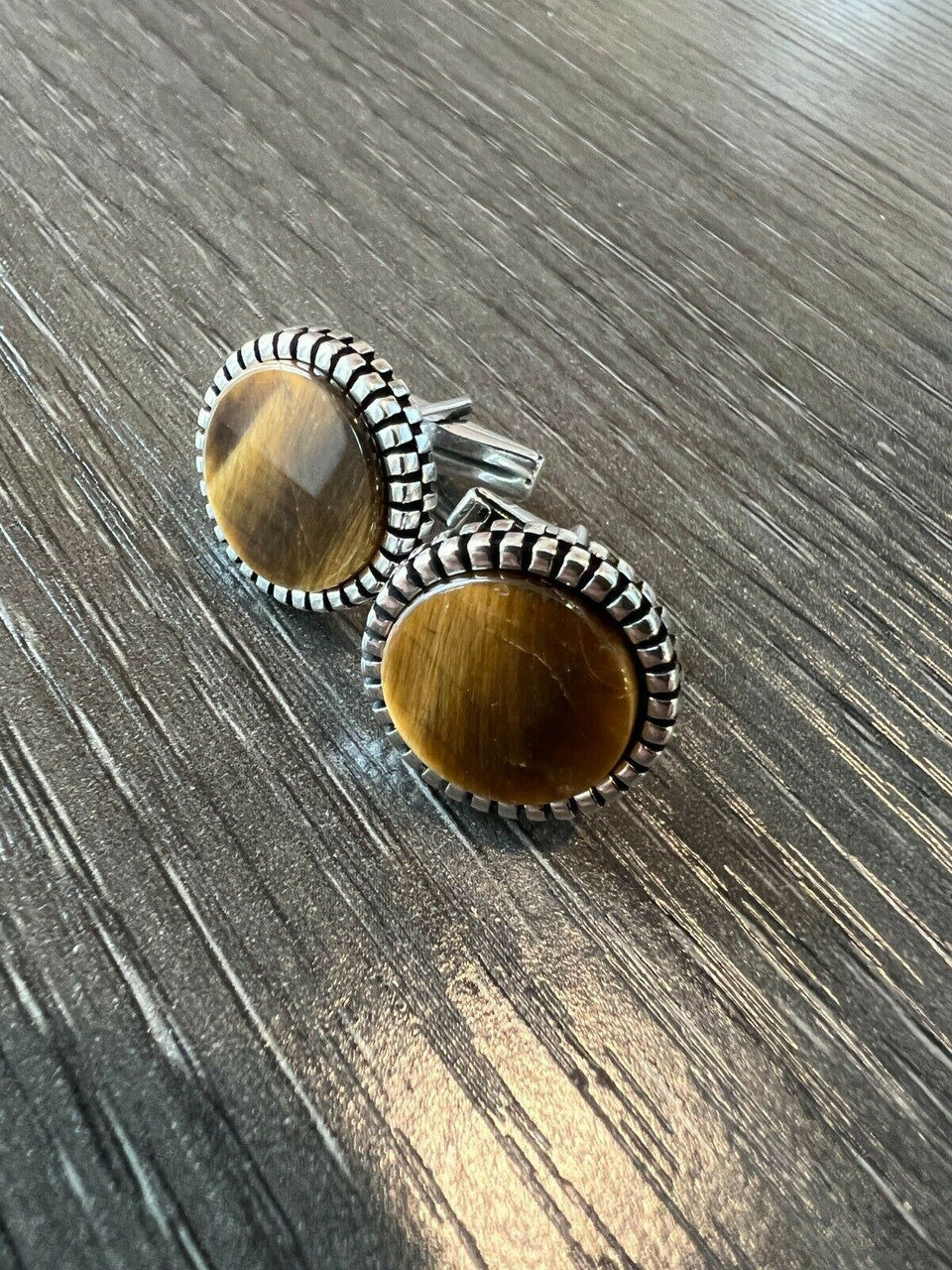 Real 925 Sterling Silver Tigers Eye Stone Cuff Links Cufflinks Tuxedo Shirt