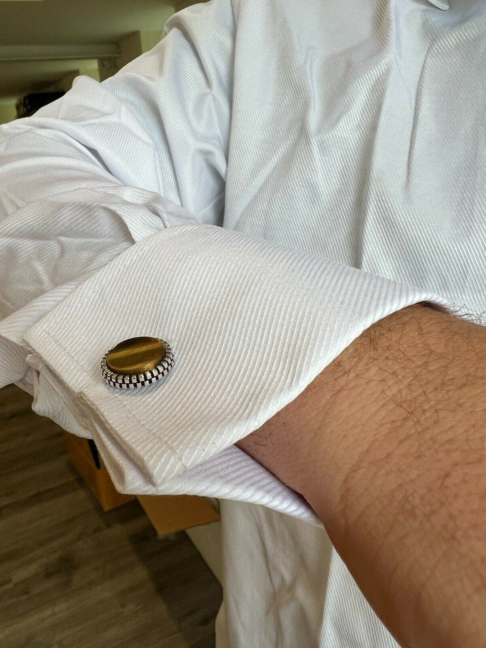 Real 925 Sterling Silver Tigers Eye Stone Cuff Links Cufflinks Tuxedo Shirt