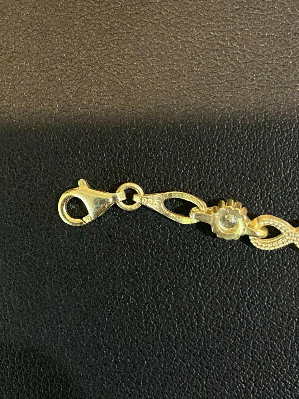 Real 925 Sterling Silver / Yellow Rose Gold Infinity Tennis CZ Ladies Bracelet