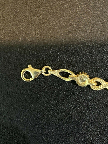 Real 925 Sterling Silver / Yellow Rose Gold Infinity Tennis CZ Ladies Bracelet