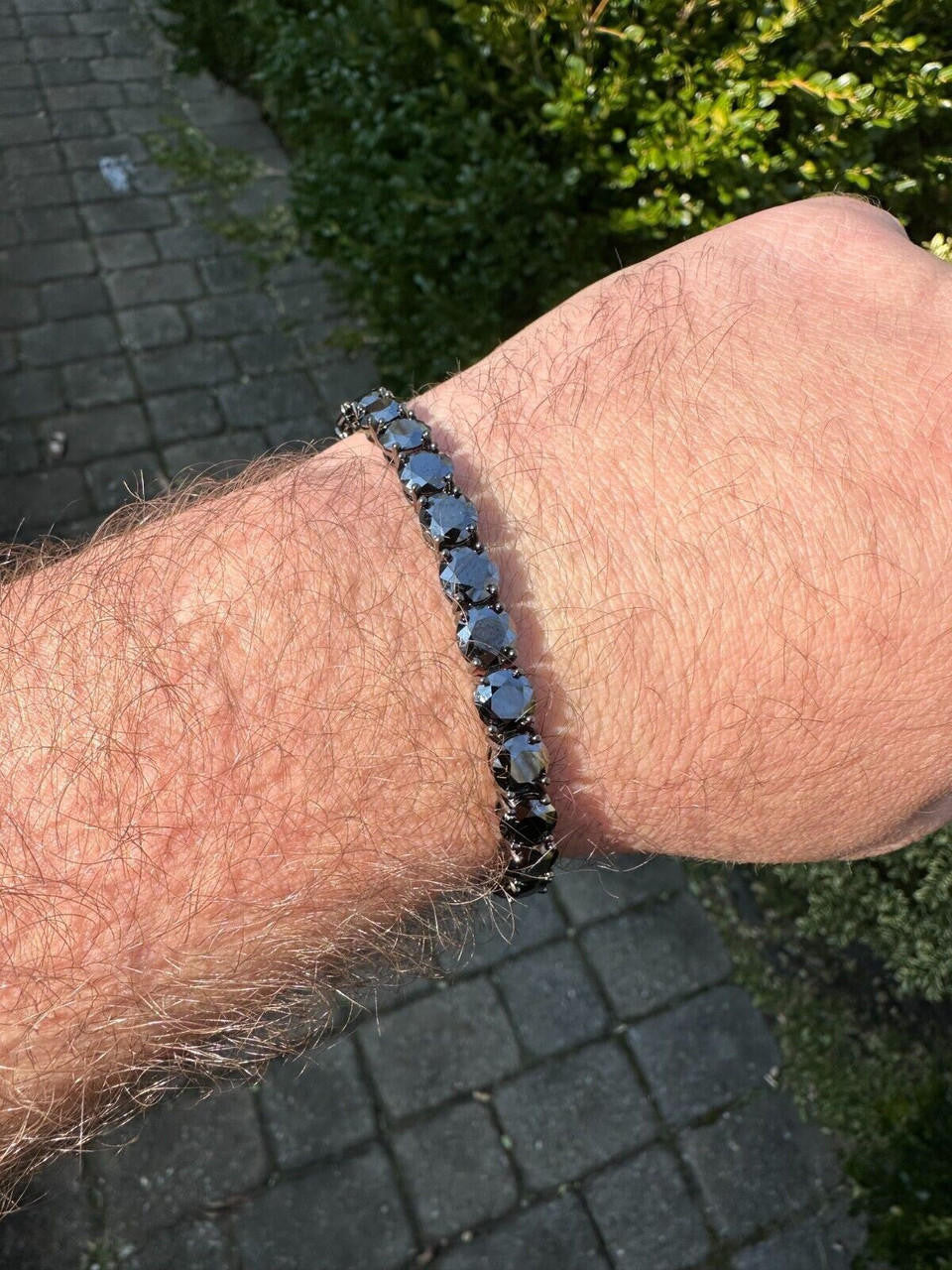 Real Black MOISSANITE 7mm Tennis Bracelet Oxidized Black Rhodium Over 925 Silver