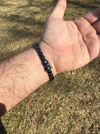 Real Black MOISSANITE 7mm Tennis Bracelet Oxidized Black Rhodium Over 925 Silver