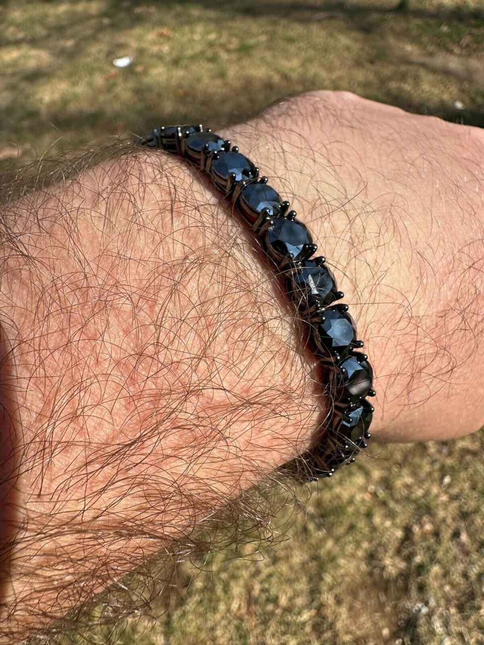 Real Black MOISSANITE 7mm Tennis Bracelet Oxidized Black Rhodium Over 925 Silver