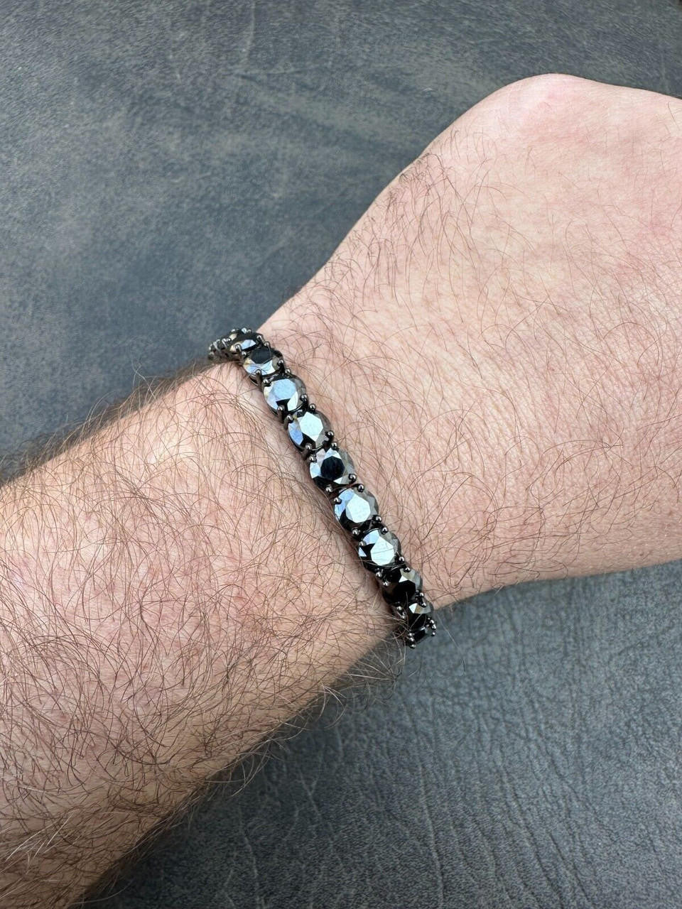 Real Black MOISSANITE 7mm Tennis Bracelet Oxidized Black Rhodium Over 925 Silver